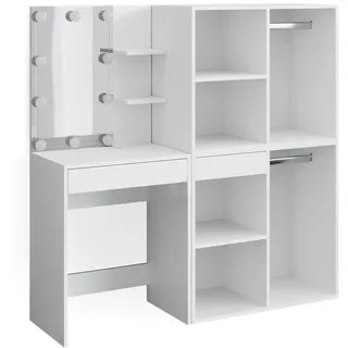 Vicco Schminktisch Isabelle Weiß 140 cm mit LED Beleuchtung und Schränken, Model 34453 - Weiß