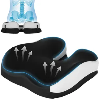 Romon Sitzkissen Bürostuhl, Ergonomisches Orthopädisches Sitzpolster mit Memory-Schaum & Waschbarer Bezug, Hämorrhoidensteißbein Kissen U-Förmig mit Anti-Rutsch-Design für Büro & Auto, Schwarz