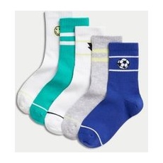 M&S Collection 5er-Pack gerippte Socken mit hohem Baumwollanteil und Sportstarmotiv - Multi, Multi, 4-7