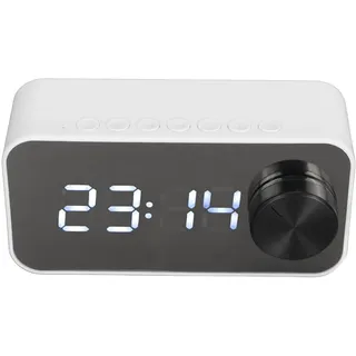 Annadue Digitaler Radiowecker mit Lautsprecher, Kabelloser Bluetooth Lautsprecher mit Spiegeluhranzeige, Multifunktionaler Digitaler Wecker mit HD Mikrofon mit Geräuschunterdrückung (Weiß)