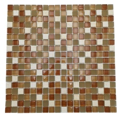 Armena 310158KS24 1qm Naturstein Mosaikfliesen mit Glasfliesen Mosaikgröße 15x15mm KS24, Braun, beige