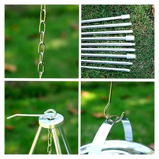 Hängegrill auf Dreibein aus Edelstahl für Küche, Outdoor, Camping, Picknick, Party (Silber) - Silber