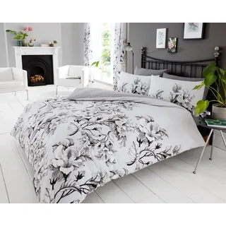 GC GAVENO CAVAILIA Botanische Bettbezug-Sets, wendbare Bettbezüge, pflegeleicht, Blumen-Bettwäsche, Einzelbett, Grau