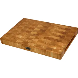 B4K® Schneidebrett aus Eiche Stirnholz 45 × 30 × 4 cm – Massiver Hackblock | Antibakterielles Hirnholzbrett mit Griffen & Silikonfüßen | Perfekt für Küche, Fleisch & BBQ