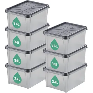 SmartStore Aufbewahrungsbox mit Deckel 34 L wasserdicht Plastik – 6er-Set – mattiert - ineinander & übereinander stapelbar - lebensmittelecht & BPA-frei – IP44 - L50 x B40 x H27 cm 10 Jahre Garantie