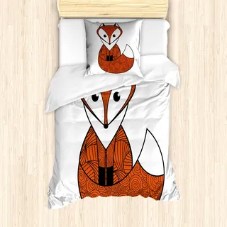 ABAKUHAUS Fuchs Mantele, Cartoon Spiral-Muster, Milbensicher Allergiker geeignet mit Kissenbezügen, 135 cm x 200 cm - 80 x 80 cm, Dark Orange Schwarz Weiß - Orange