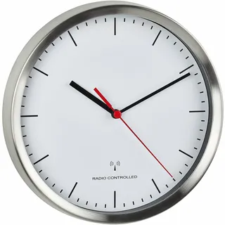 TFA Dostmann Funk-Wanduhr modern, 60.3530.02, leises Uhrwerk, Rahmen aus Geb ̧rsteten Aluminium, 22 cm Durchmesser, Silber