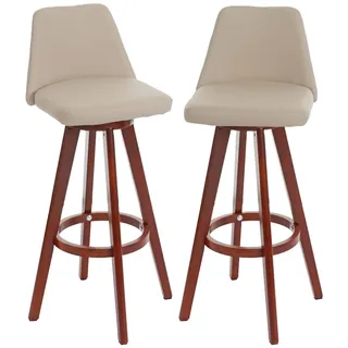 Mendler 2er-Set Barhocker HWC-C43, Barstuhl Tresenhocker, Holz Kunstleder drehbar creme