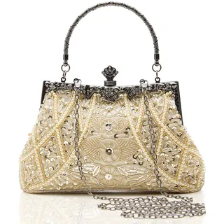 BABEYOND Abend-Clutch-Geldbörse für Damen – Vintage-Abendtasche, Zubehör für Damen, Gatsby 1920er Jahre, Perlen-Pailletten, Perlen-Clutch, Beige, Einheitsgröße