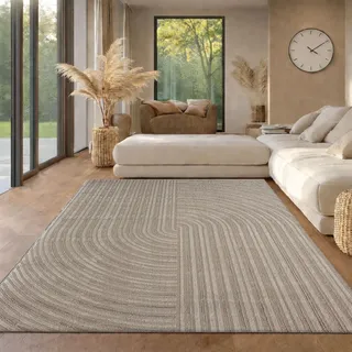 VIMODA Kurzflor-Teppich Boho modern – Dünner Wohnzimmer- & Schlafzimmerteppich mit 3D Hoch-Tief-Effekt, pflegeleicht,Maße:120x170 cm;Farbe:Taupe