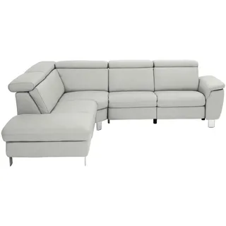 Cantus Ecksofa , Hellgrau , Metall , Echtleder , Ottomane links, L-Form , 271x239 cm , Typenauswahl, Bettkasten erhältlich, Fußauswahl, Lederauswahl, Stoffauswahl, seitenverkehrt erhältlich, Hocker erhältlich, Rückenfutter , Wohnzimmer, Sofas & Couches, Wohnlandschaften, Ecksofas