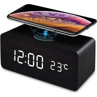 INF Digitaler LED Wecker mit kabellosem Laden - schwarz - Schwarz