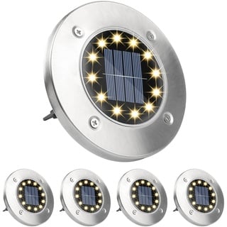 Wilktop Solarleuchte Bodenleuchte 12 LEDs Warmweiß Solar Wegleuchte Außen Solarleuchte Edelstahl IP65 Wasserdichte Solarleuchte für Rasen Gartenweg Hof,4 Stück