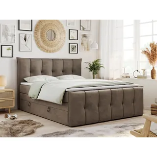 MKS Meble King Boxspringbett 180x200, Boxspringbett 180x200 mit Bettkasten und Matratze H3, Polsterbett 180x200 mit Matratze, Bett 180x200 mit Bettkasten, PREMIUM-11-KING - 180x200 - Braun - Velvet - H3 - Bronze