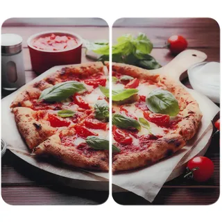 Herdabdeckplatte Universal Mod. Pizza, höhenverstellbar für alle Herdarten, Schneidebrett und Spritzschutz, Glas, 30 x 52 cm, 2-teilig
