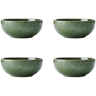 Mikasa Jardin 4-teiliges Müslischalen-Set, grün, Service für 4, Set aus 4 Steingut-Müslischalen, 15cm Suppenschalen - Geschenkkarton & spülmaschinenfestes Geschirr