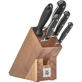 WMF Messerblock , Braun, Edelstahlfarben , Holz, Metall , 6-teilig , Walnuss , 19.5x14.5x36 cm , Made in Germany , Küchenmesser, Messerblöcke