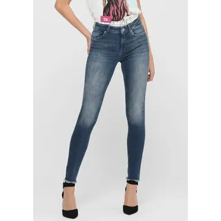 Only Ankle-Jeans ONLY "ONLBLUSH MID SK ANK RW REA422 NOOS", Damen, Gr. S (36), Länge 30, blau (graublau), Denim/Jeans, Obermaterial: 92% Baumwolle, 6% Elastomultiester, 2% Elasthan, Abriebeffekte, skinny fit knöchelfrei, Jeans Ankle-Jeans, mit Fransensaum