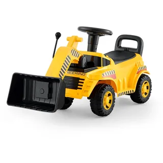 Vevor Sitzbagger, Kinderbagger, Bagger-Bulldozer-Spielzeug mit Kippschutz und Stauraum unter dem Sitz, Aufsitzbagger 25 kg Tragkraft, Lauflernhilfe für Kleinkinder von 19 bis 36 Monaten, Gelb