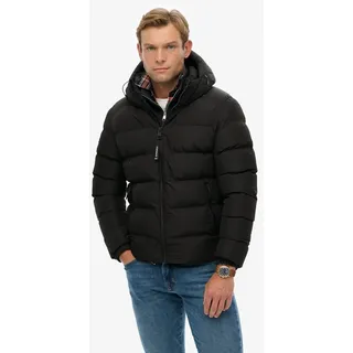 Superdry Steppjacke SUPERDRY "HOODED SPORTS PUFFER JACKET", Herren, Gr. 3XL, schwarz (schwarz, schwarz), Web, Obermaterial: 100% Polyester, unifarben, relaxed fit normal, elastischer Bund, Jacken Steppjacke, Kunstfaser, relaxed fit