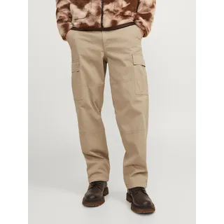 Cargohose JACK & JONES "JPSTKARL JJHARLOW CARGO NOOS", Herren, Gr. 28, Länge 30, beige (crockery), Web, Obermaterial: 98% Baumwolle, 2% Elasthan, unifarben, loose fit normal, Hosen Cargohose