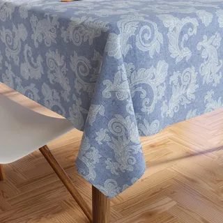 Encasa 8 to 10 Seater Estischtuch 145x300 cm (57x118 in) I Blumen Blau Jacquard -Style -Druck auf Chambray Homespun Cotton I für Familienversammlungen, Partys, die ich waschbar ist