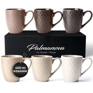 MIAMIO – 6 x 400 ml – Kaffeetassen Set/Becher – Moderne Keramik Tasse Matt – Kaffeetasse groß – Palmanova Kollektion (Beige)