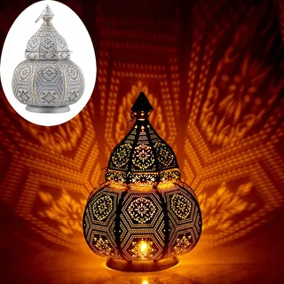 Orientalische Laterne Lampe Nachttischlampe Mahana Weiss - Weiß, Gold