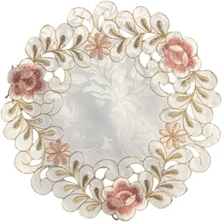 Wambere 4 Stück Blumenstickerei Tisch Tischset,Durchbrochener Stoff Untersetzer Runden Blumen-Form Matte Tischset Platzsets Deckchen Cup Coasters für Esszimmer Küche Bankett Hochzeit Deko 30cm,Rosa
