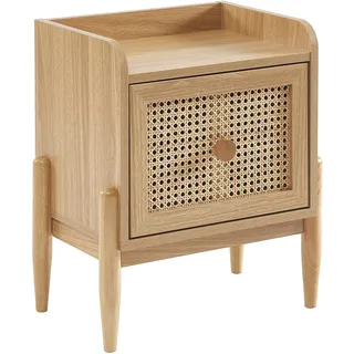 BAÏTA Nachttisch für Kinder Pablo, Eichenoptik und Rattangeflecht