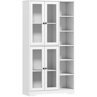Homcom Küchenschrank Buffetschrank mit 4 Soft-Close-Glastüren 6 offenen Fächern Weiß , Holzwerkstoff , 35x172x90 cm , Küchen, Küchenmöbel, Küchenschränke, Geräteumbauschränke