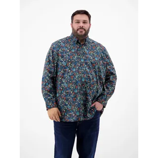 Langarmhemd LERROS "Langarmhemd mit Button-down-Kragen", Herren, Gr. 5XL, extraweit, classic navy, 97% Baumwolle, 3% Elasthan, Hemden Langarmhemd