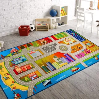 Booooom Jackson Teppich Kinderzimmer 100x200cm Kinderteppich Waschbar Spielmatte Kinder Teppiche Autoteppich Spielteppich Straße rutschfeste Rückseite