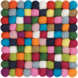 myfelt Lotte Filzkugel-Topfuntersetzer, quadratisch, Schurwolle, Bunt, 20 x 20 cm