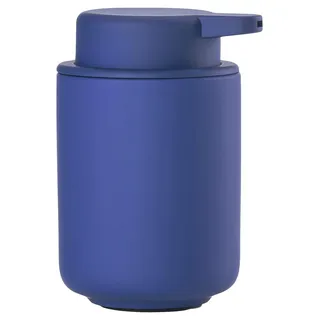 Zone Denmark Ume Seifenspender für Flüssigseife, Steingut/Keramik mit Soft Touch-Beschichtung, Skandinavisch im Design, 250 ml, Höhe 12,8 cm, Indigo Blue (Blau)