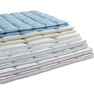 Federbettdecke + Kopfkissen RIBECO "Überraschungspaket, 2-tlg, Decke mit Kissen", weiß, B/L: 155cm x 220cm Anzahl Teile 1, B/L: 80cm x 80cm Anzahl Teile 1, Bezug: Baumwolle Kunstfaser Füllung: Entendaune/-feder, warm, Bettdecken Bezug: 100% Baumwolle. Kopfkissen Bezug: 100% Baumwolle. Bettdecken Füllung: 90% Federn, 10% Daunen. Kopfkissen Füllung: 100% Federn, Bettwaren-Sets, Federbettdecke + Kopfkissen, LAGERRÄUMUNG Solange der Vorrat reicht verschiedene Größen