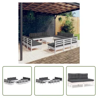 The Living Store 13-tlg. Garten-Lounge-Set mit Anthrazit Kissen Kiefernholz - Weiß