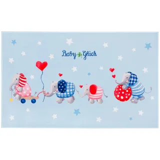 Kinderteppich , Blau, Weiß, Hellblau , Textil , Elefant , rechteckig , 100x160 cm , Oeko-Tex® Standard 100 , für Fußbodenheizung geeignet, rutschfest , Teppiche und Böden, Teppiche, Kinderteppiche