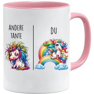 Tasse mit Spruch | Andere Tante vs Du | Tante Geschenk Geschenk für Frauen Ehe Hochzeit | Geschenkidee Frau Geburtstag Weihnachten Patentante Familie Kaffee-Becher (Rosa)
