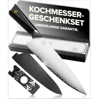 Tsuko Kochmesser Vier-Stufen-Schärfer & Holzscheide - 8 Zoll Professionelles Japanisches Küchenmesser-Set, Scharfes Gyuto Messer, Gemüse, Fleisch, Schneidmesser, Scharfes Küchenmesser Einzeln für