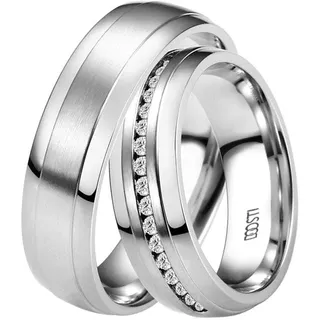 Trauring DOOSTI "Schmuck Geschenk Edelstahl Trauring Ehering Partnerring LIEBE" Gr. 62, silber (edelstahlfarben), Fingerringe, Damen, 62, ohne Zirkonia, Edelstahl, 6mm, Trauring, Made in Germany - wahlweise mit oder ohne Zirkonia