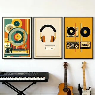 JORCEDI 3er Retro Poster Set, Retro-Musik Album Art Poster, Schallplatten, Kopfhörer, Kassetten, Bilder, Wandkunst, für Wohnzimmern, Schlafzimmern, Büros, Wanddekoration, Ohne Rahmen (50 x 70 cm)