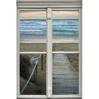 Queence Wandsticker »Pfad zum Meer« Wandsticker, Wandbild, selbstklebend, 3D, Fenster, beige