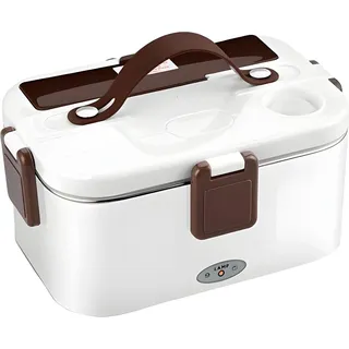MODFU Elektrische Lunchbox Speisenwärmer Auto 220V 12V 304 Edelstahl Bento Heizung Tragbare Lunchbox für Haushalt und Auto mit Entnehmbare Dose und Besteck - Weiß