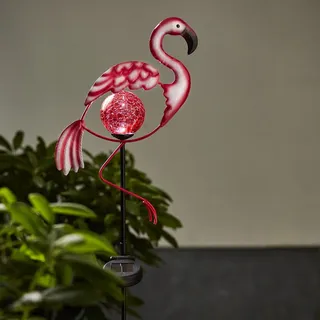 LED Solar Gartenstecker Flamingo - rote LED in Glaskugel - H: 80cm - Dämmerungssensor - pink