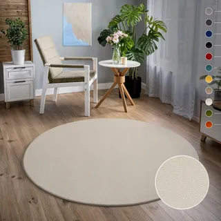 Teppich SANAT "Uni", beige (creme), H:13mm Ø:80cm, Kunstfaser, Teppiche, Teppich, robuster Kurzflorteppich, große Farbauswahl, Wohnzimmer, alle Räume