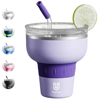 magcheer 473ml Edelstahl Margarita Tumbler mit 320° Trinkdeckel & Tritan-Strohhalm | Doppelt Isolierte Margarita Gläser | Weinglas to Go mit Silikongriff | Perfekt für Pool Party Reisen(Lila)