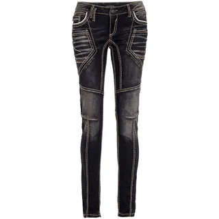 Slim-fit-Jeans CIPO & BAXX "Cipo & Baxx Jeans", Damen, Gr. W28/L32, Länge 32, schwarz, Obermaterial: 85% Baumwolle CO. 14% Polyester PES. 1% Elasthan EL., uni, slim fit, Jeans Slim-fit-Jeans, mit extravagantem Nahtdesign, WD382