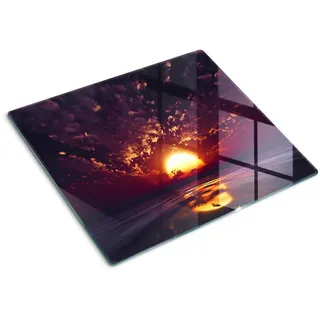 Tulup Glasplatte 60x52 cm Sonnenuntergang , Gelb , Glas , 60x0.4x52 cm , Küchen, Küchenelektrogeräte, Herde, Herdabdeckplatten