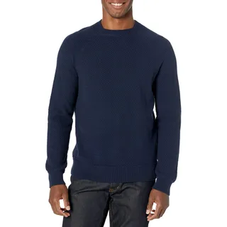 Amazon Essentials Herren Oversize-Pullover mit Rundhalsausschnitt aus strukturierter Baumwolle, Marineblau, M